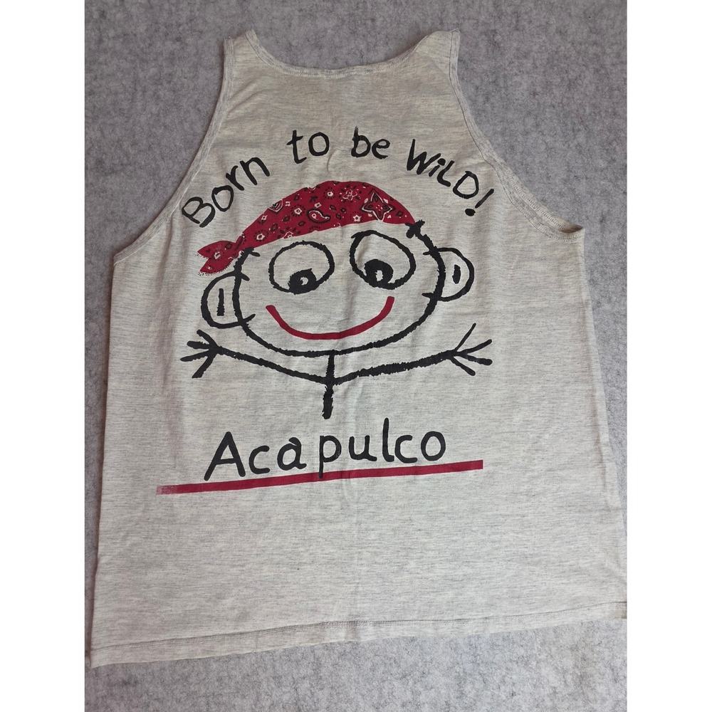 Vintage 90s Danny First Style Born to Be Wild Acapulco Mexico Tank Top XL Gray